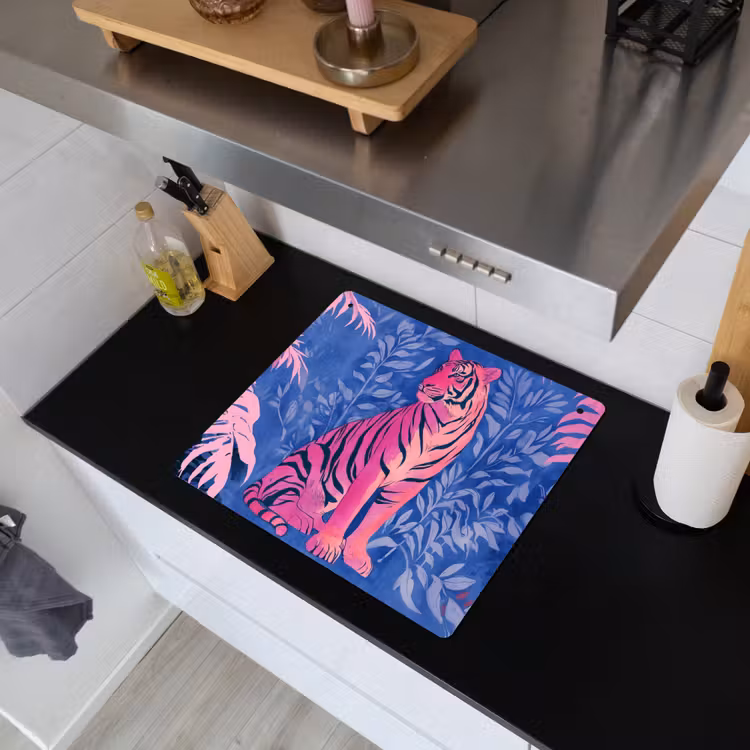 Tijger - Roze - Bladeren - Jungle Inductie beschemer met haakjes middel -sfeer1