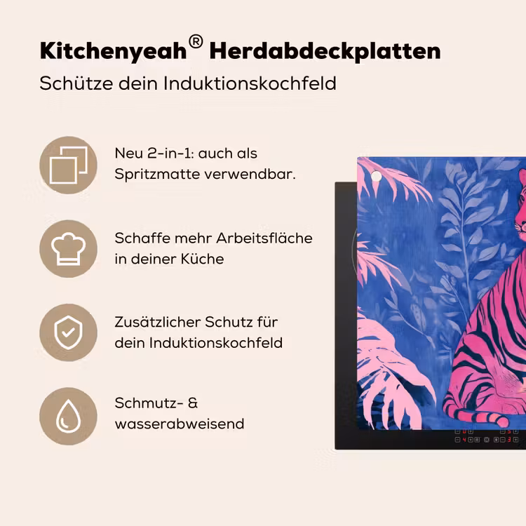 Tijger - Roze - Bladeren - Jungle Inductie beschemer met haakjes middel -ky-usp-de