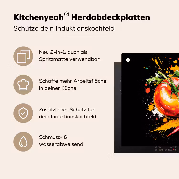 Tomaat - Avocado - Peper - Graffiti - Verf - Modern Inductie beschemer met haakjes klein -ky-usp-de
