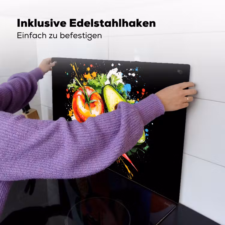 Tomaat - Avocado - Peper - Graffiti - Verf - Modern Inductie beschemer met haakjes klein -ky-ophangen-de