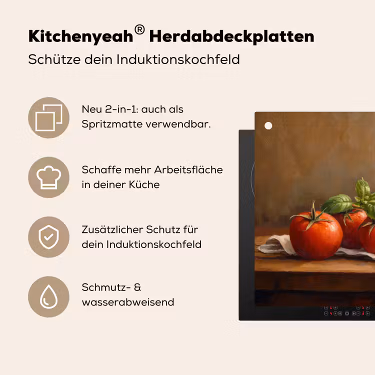 Tomaten - Olijfolie - Stilleven Inductie beschemer met haakjes klein -ky-usp-de