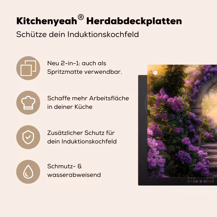 Poort - Paars - Bloemen Inductie beschemer met haakjes klein -ky-usp-de