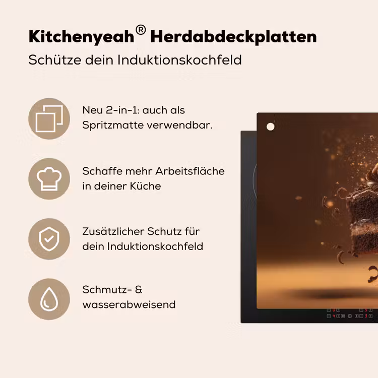 Taart - Chocolade - Eten - Brownie Inductie beschemer met haakjes klein -ky-usp-de
