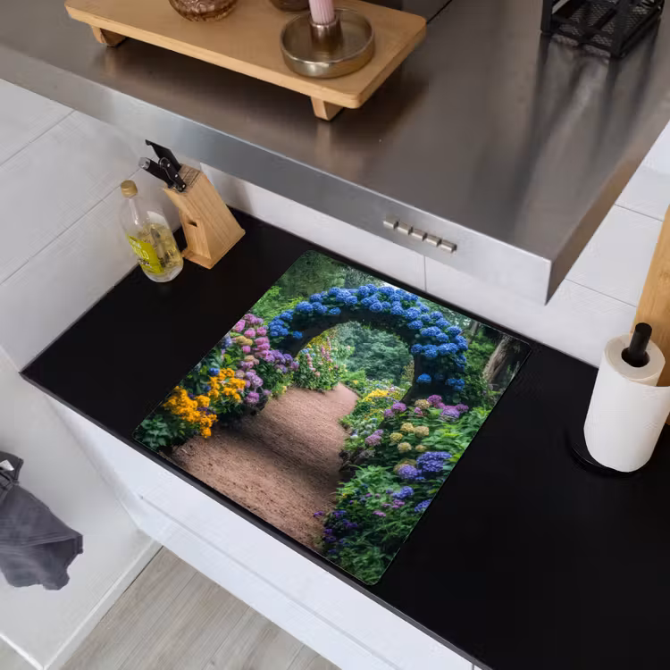 Doorkijk - Bloemen - Hortensia - Pad Inductie beschemer met haakjes middel -sfeer1