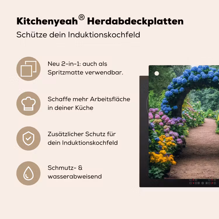 Doorkijk - Bloemen - Hortensia - Pad Inductie beschemer met haakjes middel -ky-usp-de