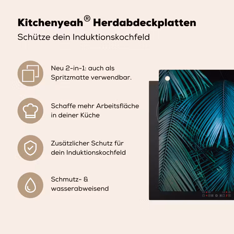 Inductie beschermer - Inductie afdekplaat - Tropical - Jungle - Bladeren - Groen Inductie beschemer met haakjes middel -ky-usp-de