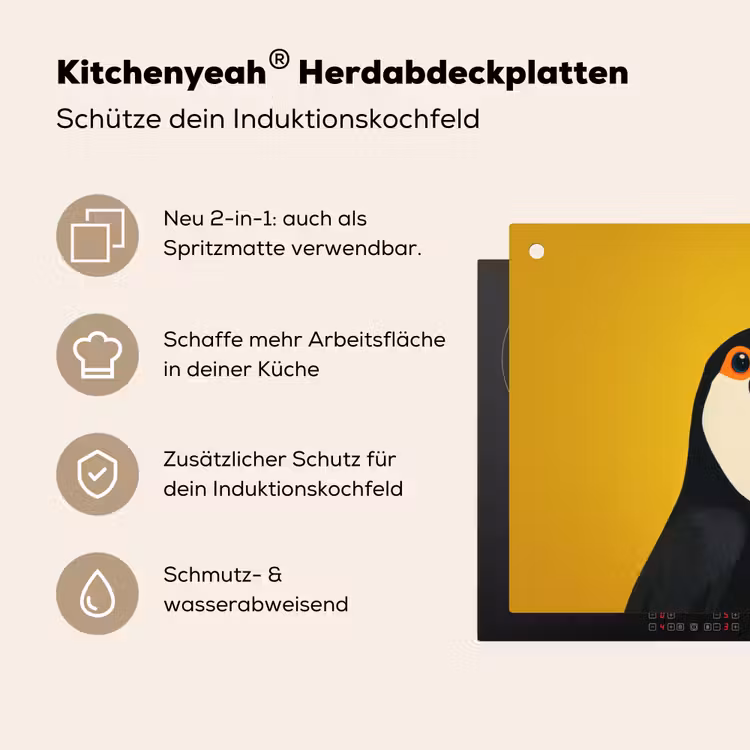 Toekan - Minimalistisch - Snavel - Oranje Inductie beschemer met haakjes klein -ky-usp-de