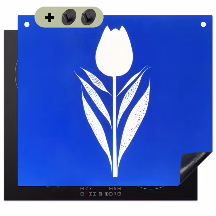 Tulp - Minimalistisch - Bladeren - Wit Inductie beschemer met haakjes middel -3d