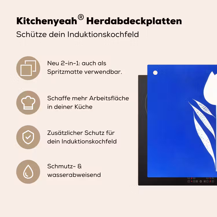 Tulp - Minimalistisch - Bladeren - Wit Inductie beschemer met haakjes middel -ky-usp-de