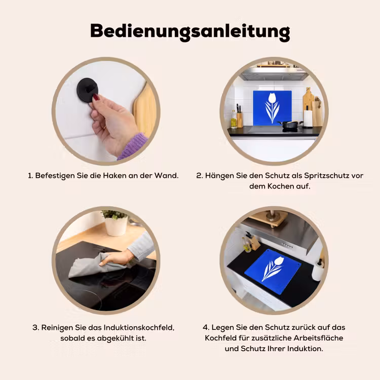 Tulp - Minimalistisch - Bladeren - Wit Inductie beschemer met haakjes middel -ky-gebruik-de