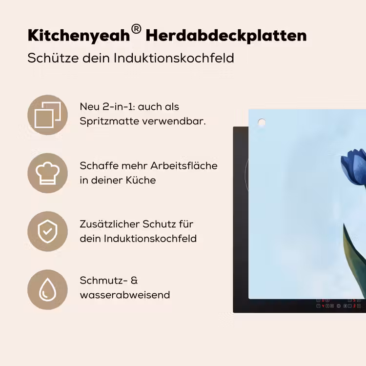 Tulpen - Blauw - Bladeren Inductie beschemer met haakjes klein -ky-usp-de