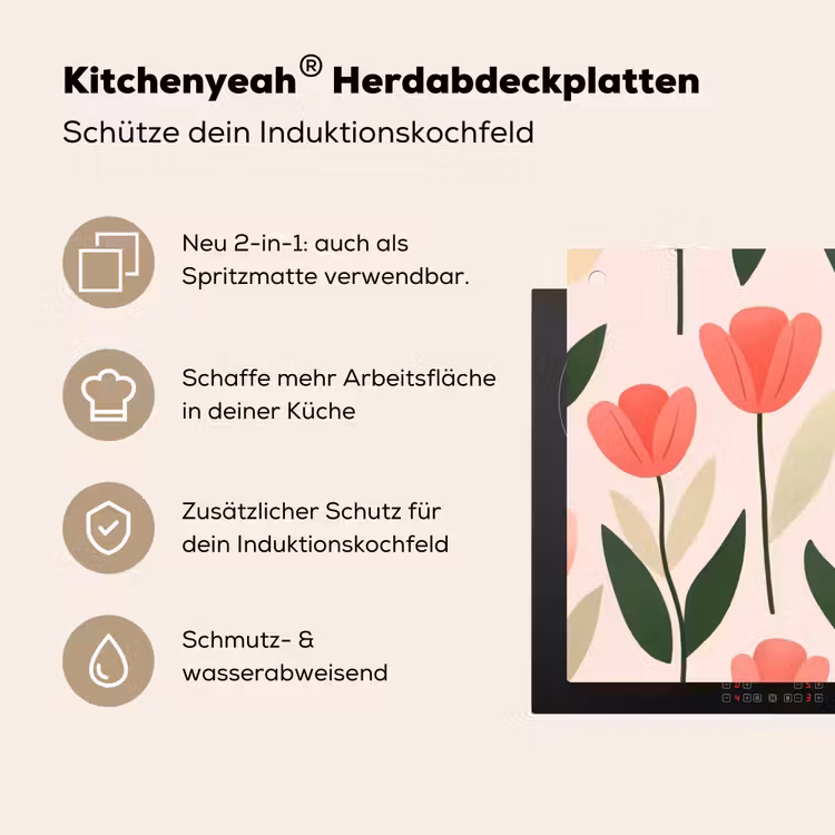 Tulpen - Modern - Roze Inductie beschemer met haakjes klein -ky-usp-de