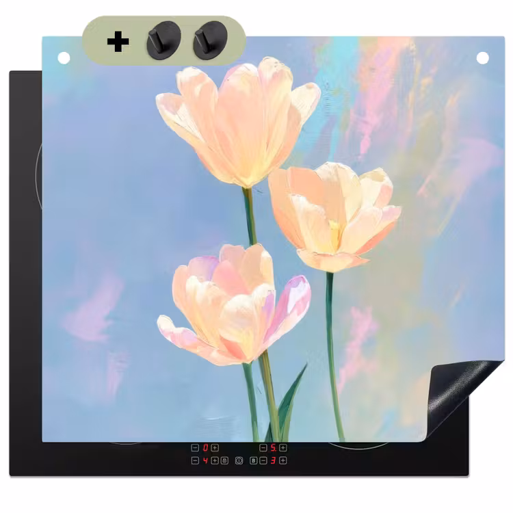 Tulpen - Roze accenten - Blauw Inductie beschemer met haakjes middel -3d