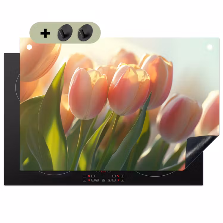 Tulpen - Roze - Zonnestralen Inductie beschemer met haakjes klein -3d