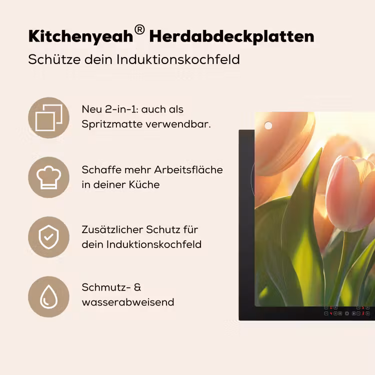Tulpen - Roze - Zonnestralen Inductie beschemer met haakjes klein -ky-usp-de