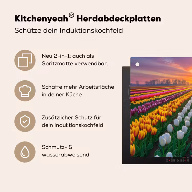 Tulpenveld - Zonsondergang - Kleurrijk Inductie beschemer met haakjes klein -ky-usp-de