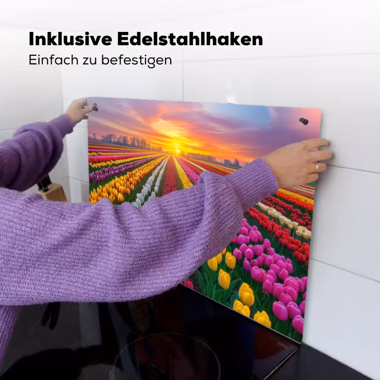 Tulpenveld - Zonsondergang - Kleurrijk Inductie beschemer met haakjes klein -ky-ophangen-de