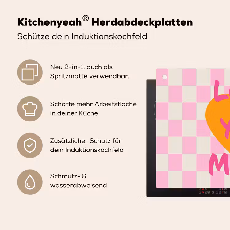 Valentijn - Love - Roze - Oranje Inductie beschemer met haakjes klein -ky-usp-de