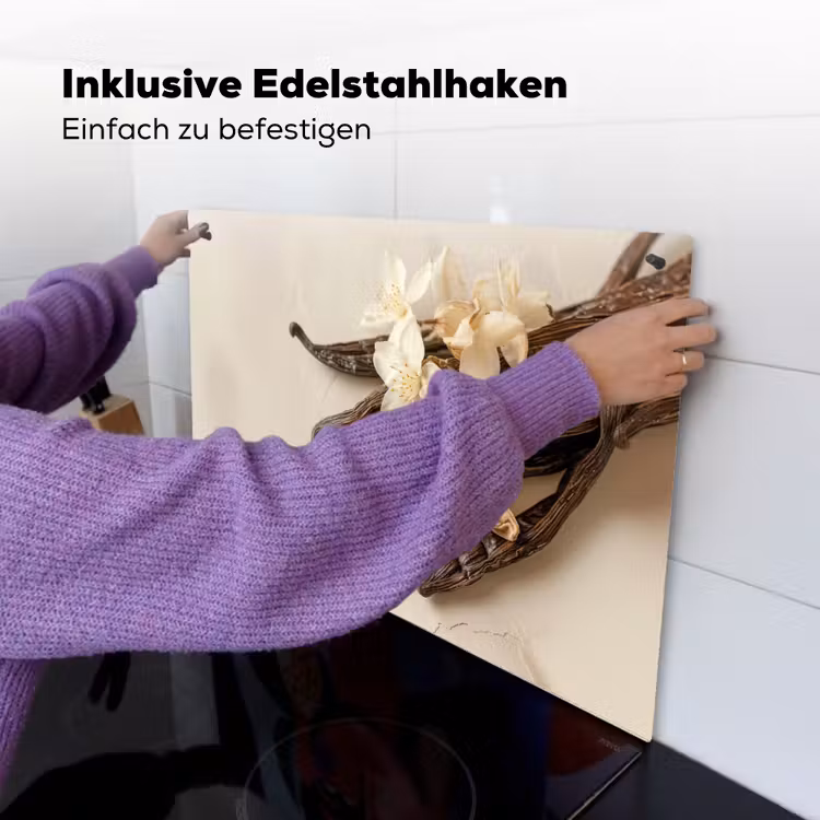 Vanille - Bloemen - Beige Inductie beschemer met haakjes klein -ky-ophangen-de