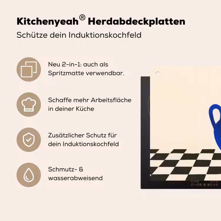 Vaas - Blauw - Geblokt - Modern Inductie beschemer met haakjes klein -ky-usp-de