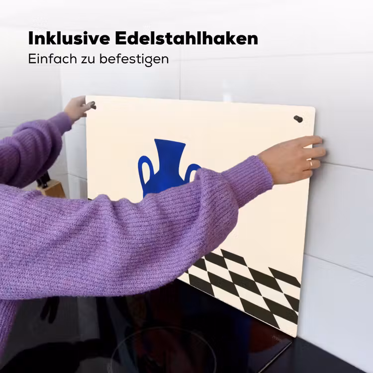 Vaas - Blauw - Geblokt - Modern Inductie beschemer met haakjes klein -ky-ophangen-de