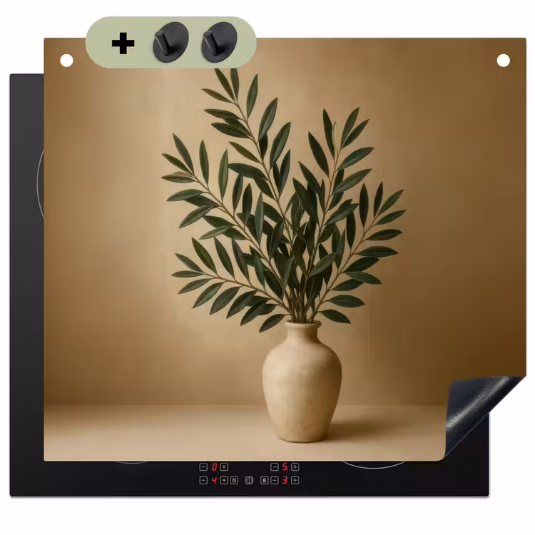 Vaas - Olijftakken - Bladeren - Beige Inductie beschemer met haakjes middel -3d