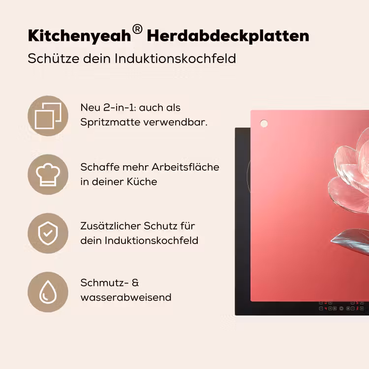 Sierlijk - Bloem - Roze - Glazen Inductie beschemer met haakjes klein -ky-usp-de