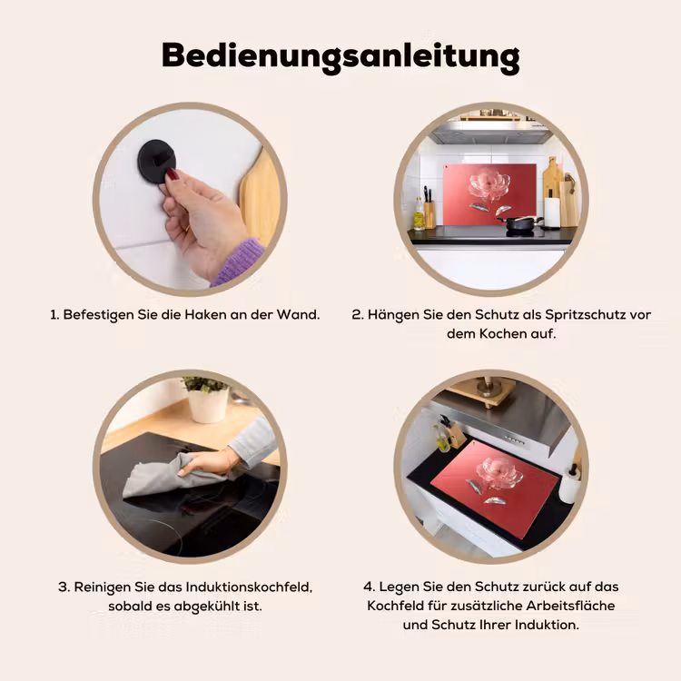 Sierlijk - Bloem - Roze - Glazen Inductie beschemer met haakjes klein -ky-gebruik-de