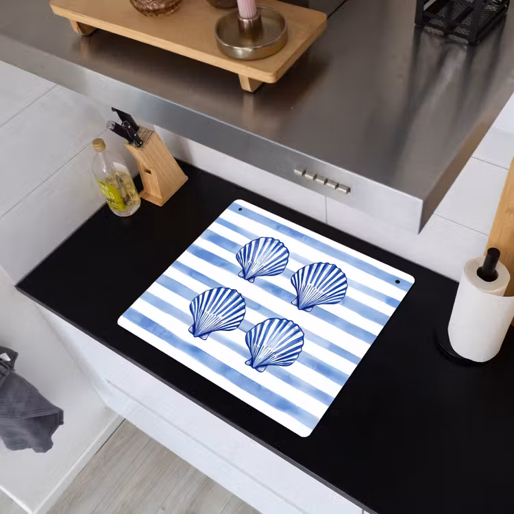 Vier schelpen - Blauw - Wit - Strepen Inductie beschemer met haakjes middel -sfeer1