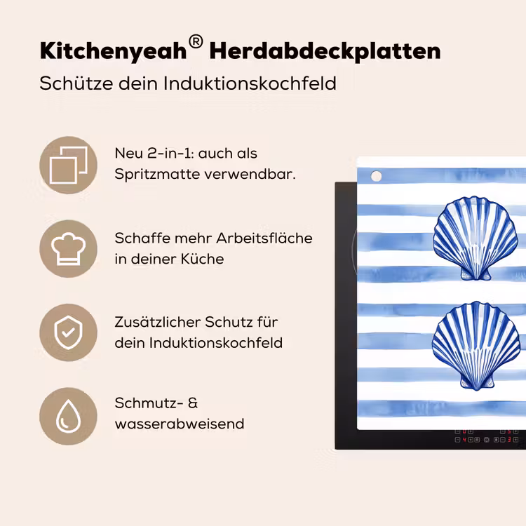 Vier schelpen - Blauw - Wit - Strepen Inductie beschemer met haakjes middel -ky-usp-de