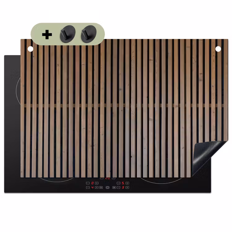 Vintage - Hout - Design - Structuur Inductie beschemer met haakjes klein -3d