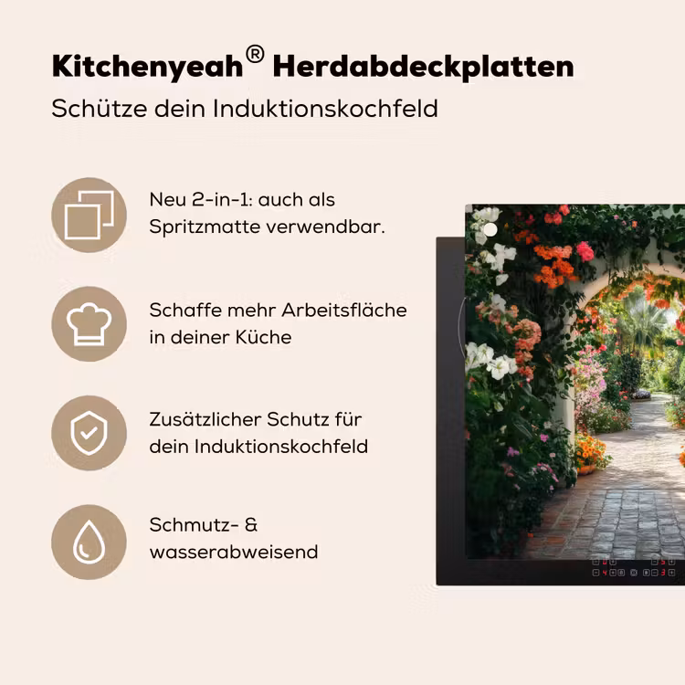 Doorkijk - Bloemen - Natuur - Bloementuin Inductie beschemer met haakjes middel -ky-usp-de