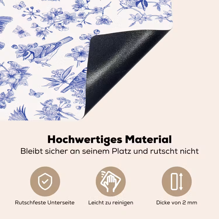 Birds - Flowers - Blue Inductie beschemer met haakjes klein 777 -ky-onderkant-de