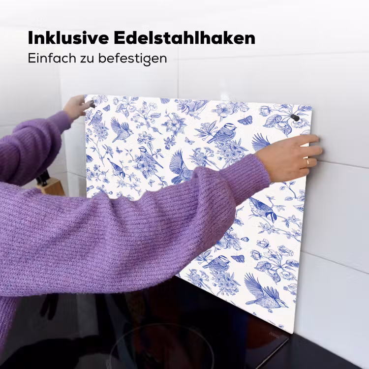 Birds - Flowers - Blue Inductie beschemer met haakjes klein 777 -ky-ophangen-de