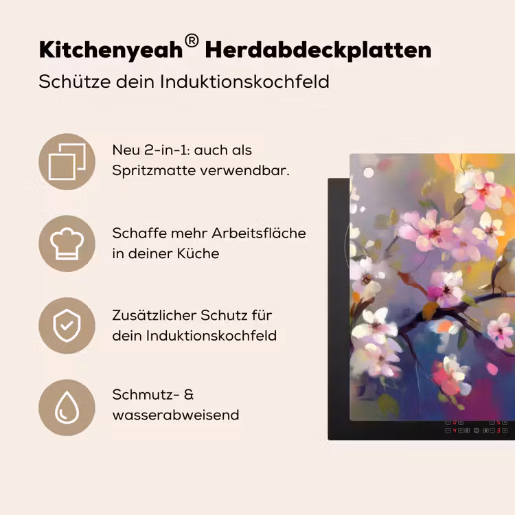 Vogels - Bloemen - Roze Inductie beschemer met haakjes klein -ky-usp-de