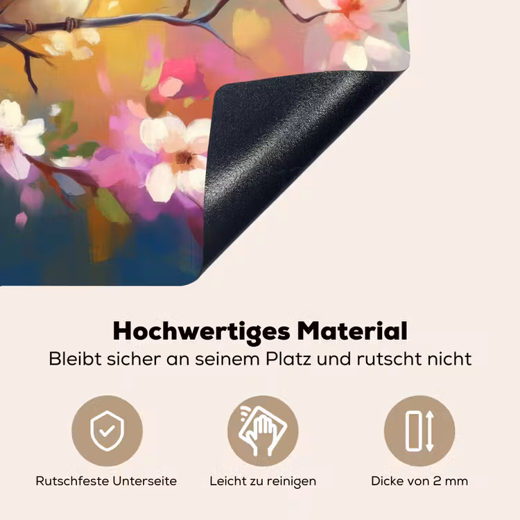 Vogels - Bloemen - Roze Inductie beschemer met haakjes klein -ky-onderkant-de