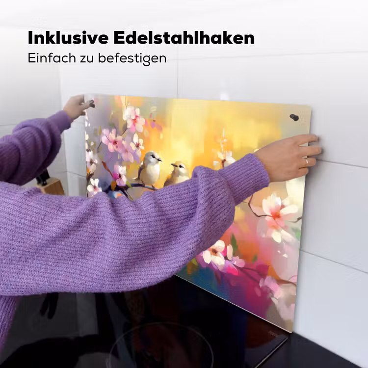 Vogels - Bloemen - Roze Inductie beschemer met haakjes klein -ky-ophangen-de