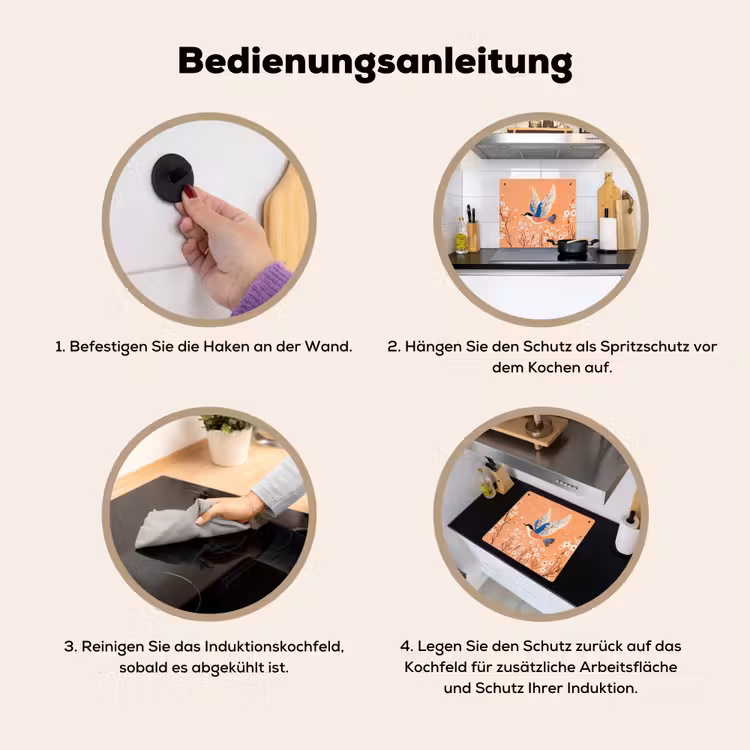 Vogel - Bloesemtakken - Warm - Kleurrijk Inductie beschemer met haakjes middel -ky-gebruik-de