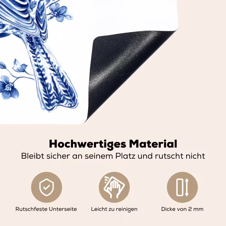 Vogel - Delfts blauw - Illustratie - Bloemen Inductie beschemer met haakjes klein -ky-onderkant-de