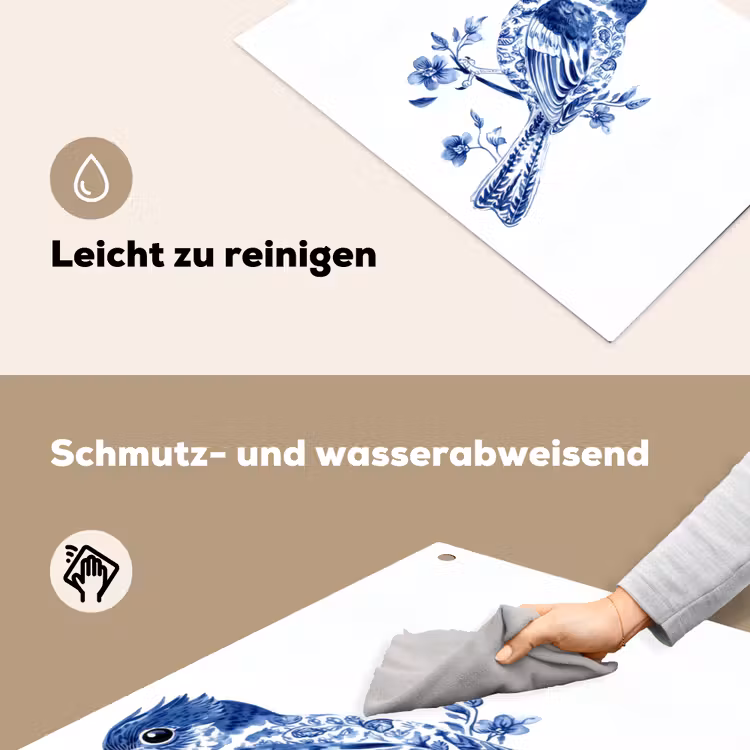Vogel - Delfts blauw - Illustratie - Bloemen Inductie beschemer met haakjes klein -ky-schoon-de