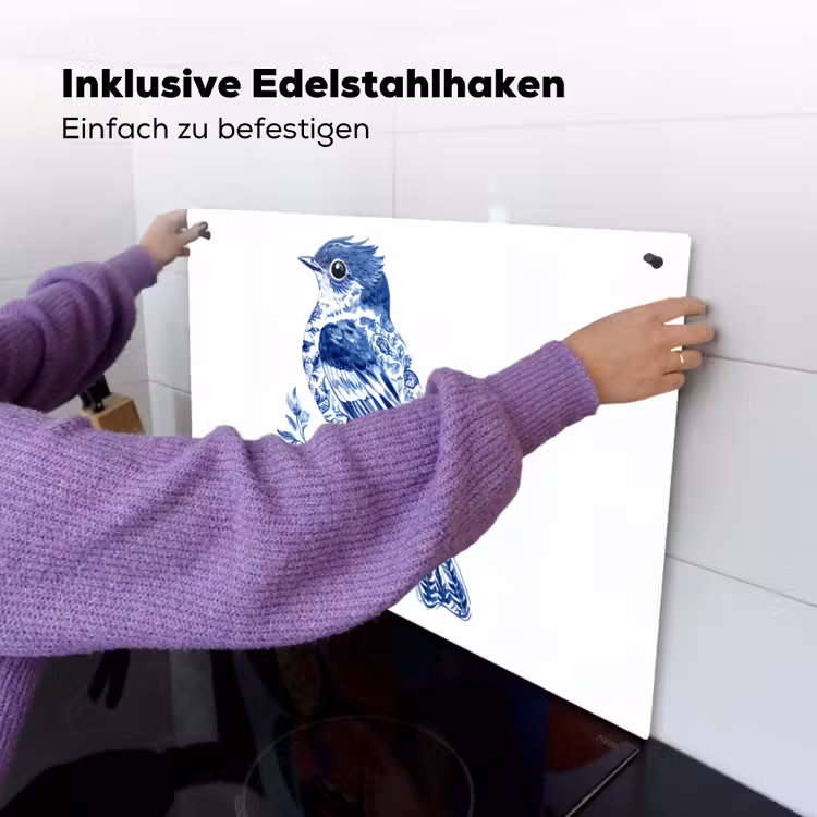 Vogel - Delfts blauw - Illustratie - Bloemen Inductie beschemer met haakjes klein -ky-ophangen-de