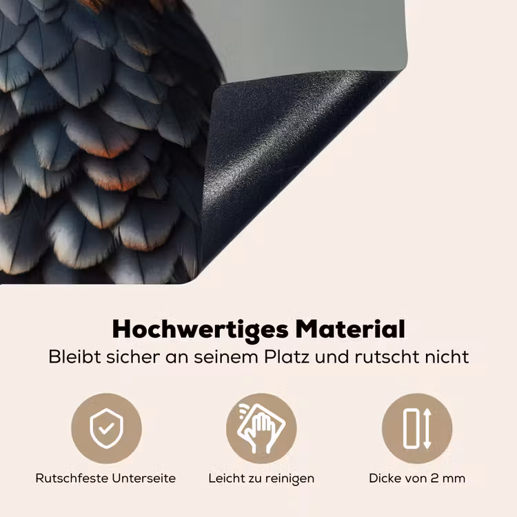Vogel - Realistisch - Veren - Bruin Inductie beschemer met haakjes klein -ky-onderkant-de