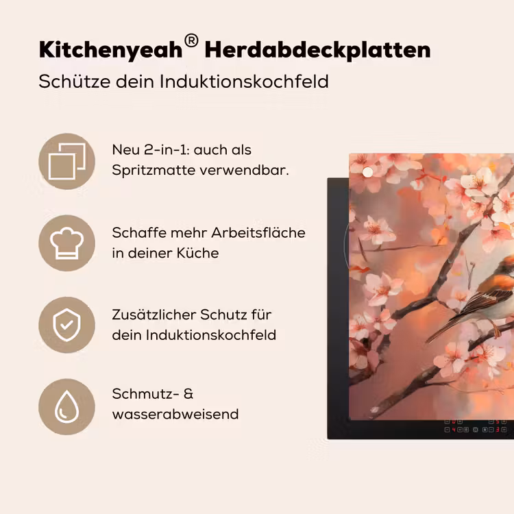 Vogels - Romantic - Bloesemtak Inductie beschemer met haakjes klein -ky-usp-de