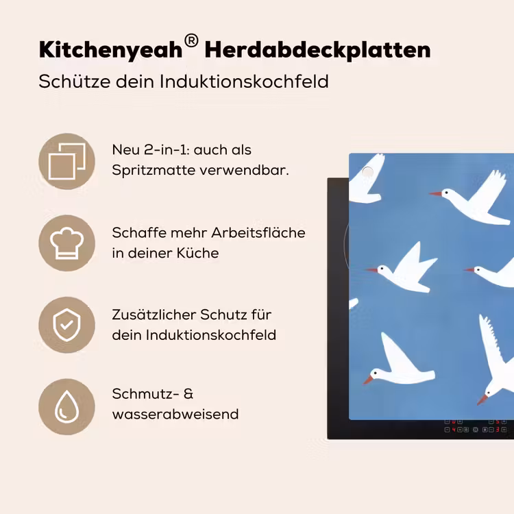 Vogels - Wit - Patroon Inductie beschemer met haakjes klein -ky-usp-de