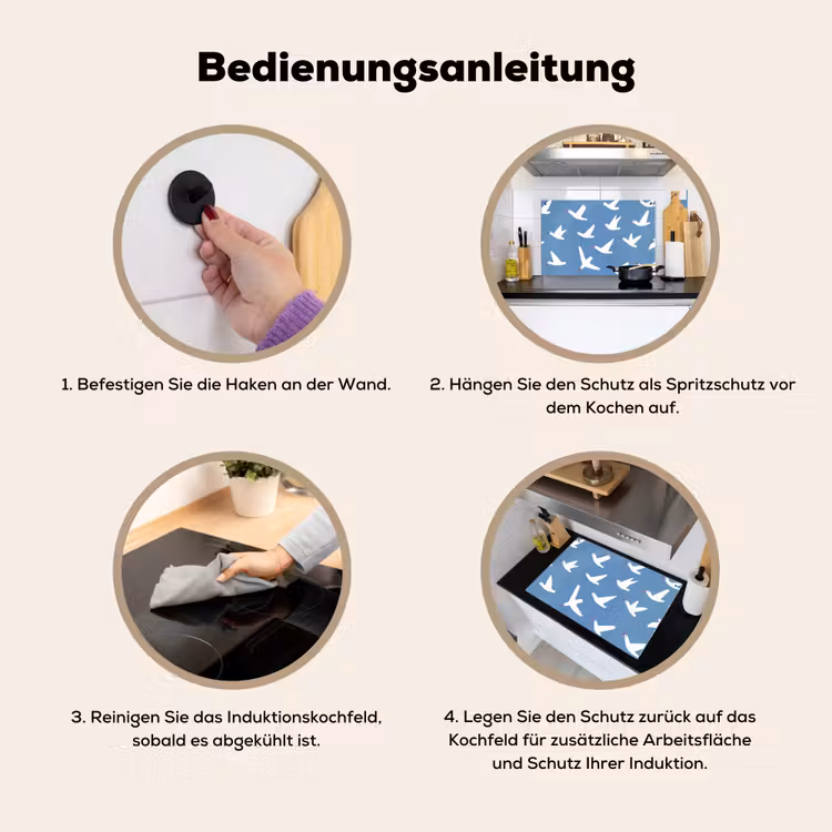 Vogels - Wit - Patroon Inductie beschemer met haakjes klein -ky-gebruik-de