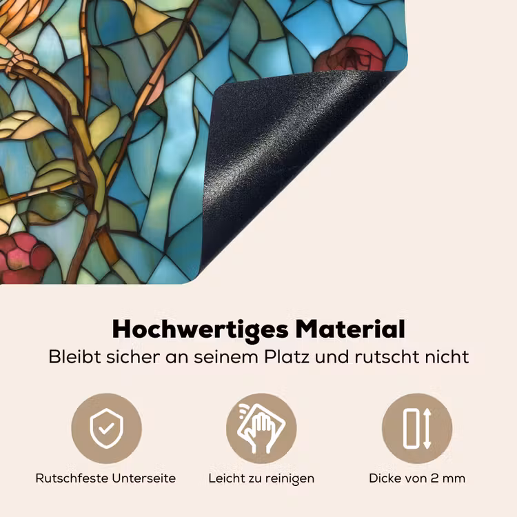 Vogel - Tak - Rozen - Mozaïek Inductie beschemer met haakjes klein -ky-onderkant-de