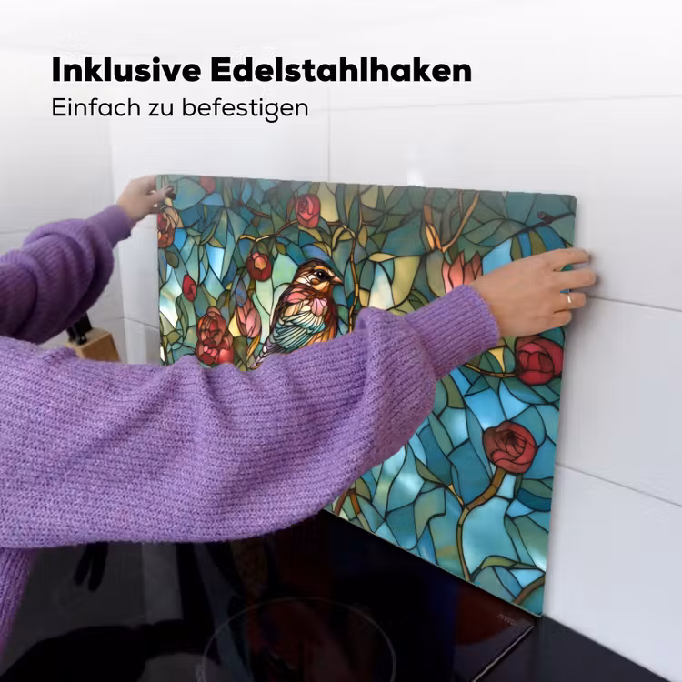 Vogel - Tak - Rozen - Mozaïek Inductie beschemer met haakjes klein -ky-ophangen-de