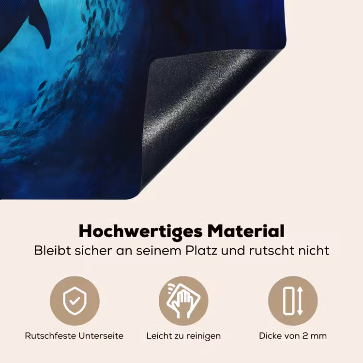 Walvis - Vissen - Donkerblauw Inductie beschemer met haakjes klein -ky-onderkant-de