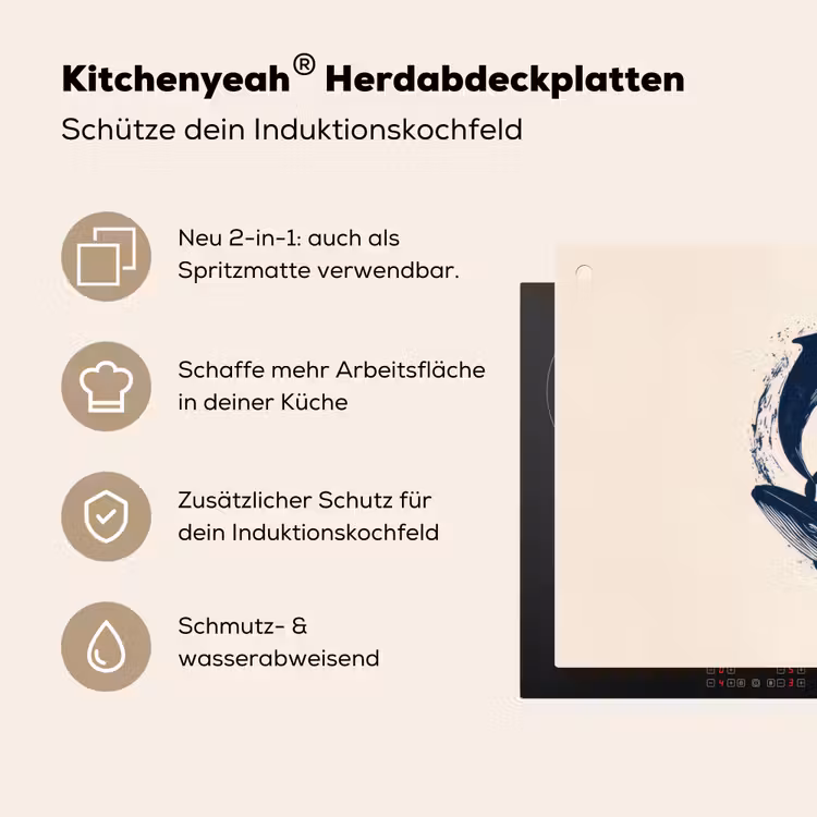 Walvissen - Spetters - Cirkel - Donkerblauw Inductie beschemer met haakjes klein -ky-usp-de