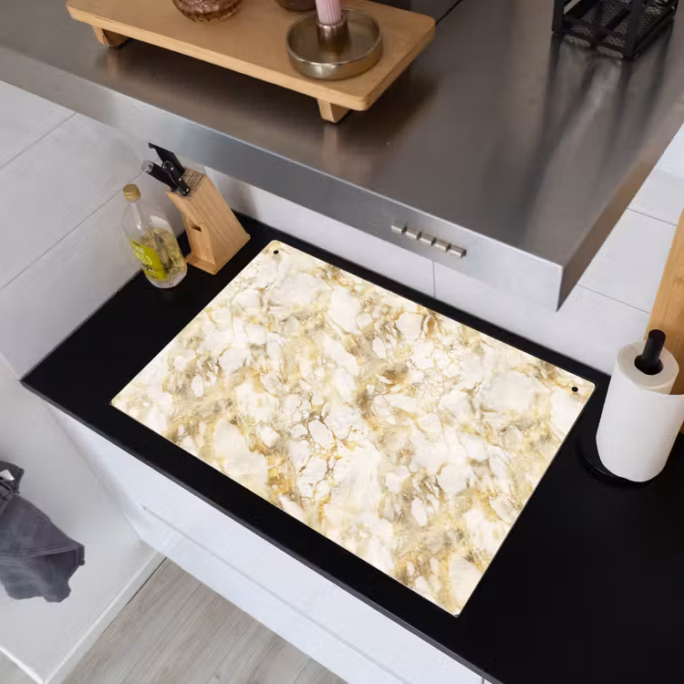Warm - Gouden - Marmer - Patroon Inductie beschemer met haakjes klein 777 -sfeer1